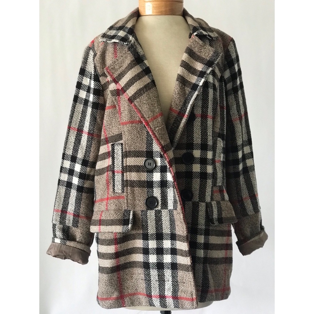 Vintage plaid pea coat